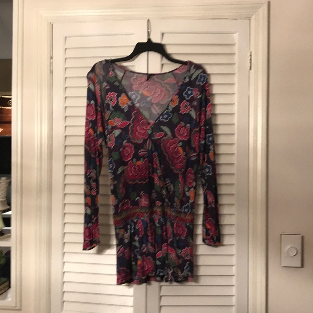 Anthropologie floral drop waist tunic top